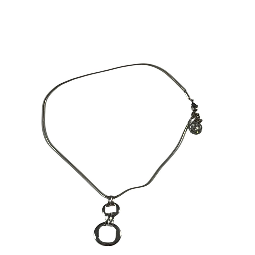Trifari Silver Tone Textured Pendant Snake Chain Necklace